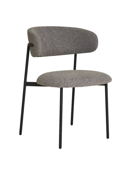 Mira Esszimmerstuhl Bouclé Esszimmerstuhl Living Nordic hellgrau, schwarze Beine