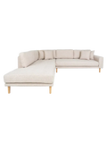 Lido Ecksofa Sofa Living Nordic Récamiere links Stoff, braun Holz Buche natur