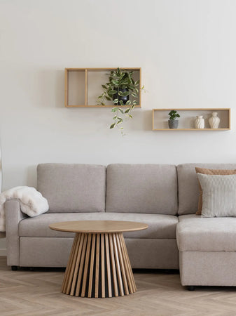 Belfast Schlafsofa mit Récamiere dunkler sandton, Beine natur Schlafsofa Living Nordic