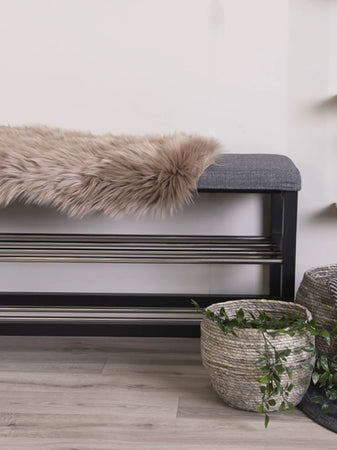 Padova Sitzbank Holz/Stahl, schwarz, graues Kissen Sitzbank Living Nordic