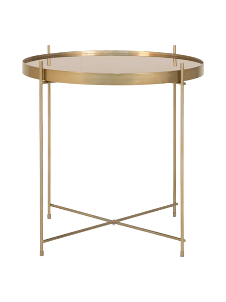 Venezia Couchtisch Messing colored Stahl mit Glas Couchtisch Living Nordic Ø48x48 cm