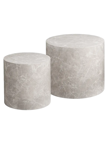 Prague Couchtisch-Set Marmor-Optik Couchtisch Living Nordic Ø38x36 cm round, beige