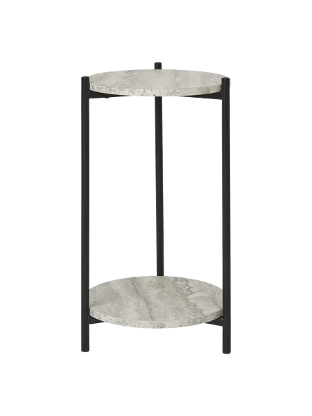 Leuven Beistelltisch Travertin-Optik, schwarze Beine Beistelltisch Living Nordic