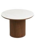Noli Couchtisch Tischplatte aus Keramik/Eschenfurnier, weiß Marmor-Optik/dunkelbraun Couchtisch Living Nordic Ø40x38 cm