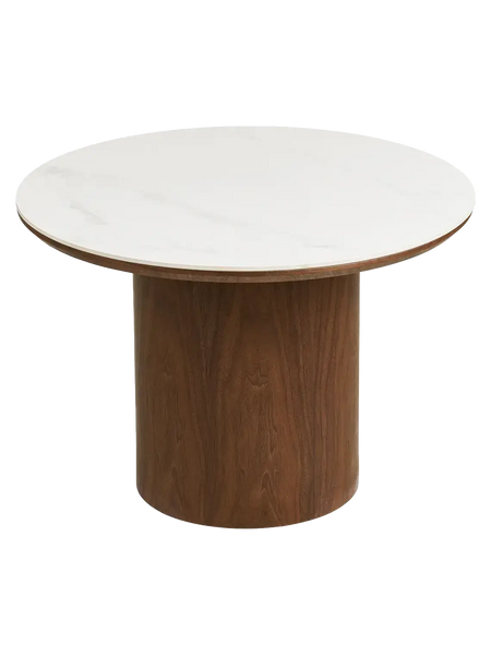 Noli Couchtisch Tischplatte aus Keramik/Eschenfurnier, weiß Marmor-Optik/dunkelbraun Couchtisch Living Nordic Ø40x38 cm