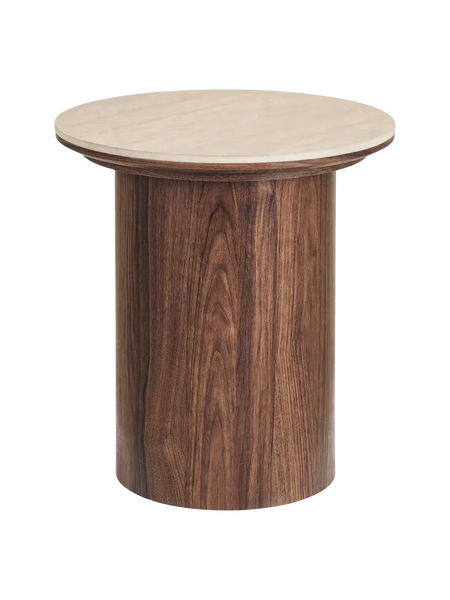 Delphi Couchtisch Tischplatte aus Keramik, Travertin/dunkelbraun Couchtisch Living Nordic Ø45x50 cm