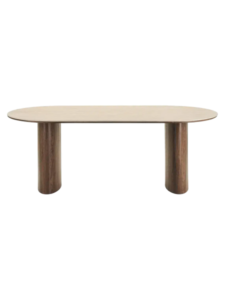 Delphi Esstisch Tischplatte aus Keramik Esstisch Living Nordic 100x210x76 cm Travertin/dunkelbraun, inkl. zwei Ansteckplatten