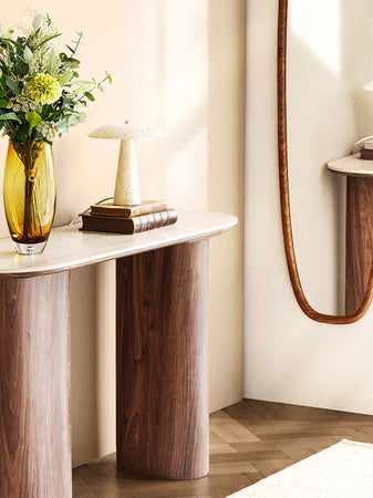 Delphi Konsolentisch Tischplatte aus Keramik, Travertin/dunkelbraun Konsolentisch Living Nordic