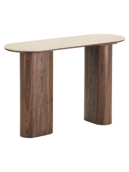 Delphi Konsolentisch Tischplatte aus Keramik, Travertin/dunkelbraun Konsolentisch Living Nordic