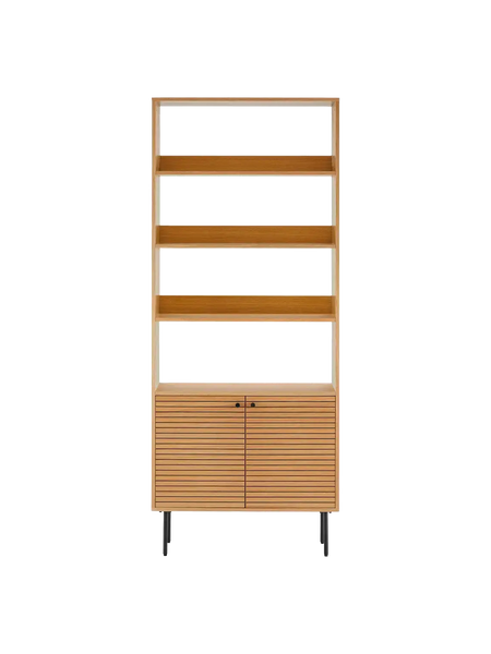 Kyoto Bücherregal Eichenfurnier, natur, schwarze Metallbeine Regal Living Nordic