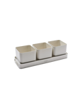 Tablett | Tablett 50x17x4,5 cm Aluminium greige/ 3x Pflanzgefäß 15x15x13 cm Aluminium greige - von Stern Möbel online kaufen bei LIVINGforme.