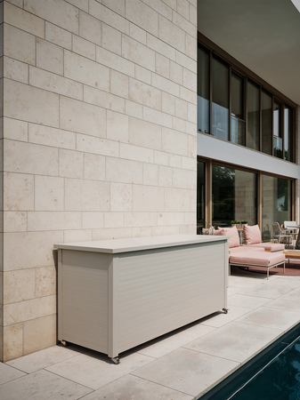 Kissen | Kissenbox Gilbert 176x76x91 cm Aluminium greige mit Schloß - von Stern Möbel online kaufen bei LIVINGforme.