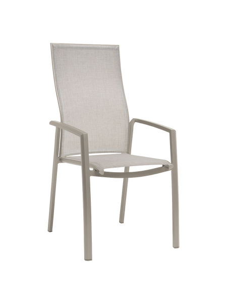 Stapelsessel | Stapelsessel Kari hohe Rückenlehne Aluminium greige mit Bezug Textilen Sesam - von Stern Möbel online kaufen bei LIVINGforme.