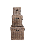 Depok Aufbewahrungstruhen Kubu-Rattan/Leder, grau Aufbewahrung Living Nordic