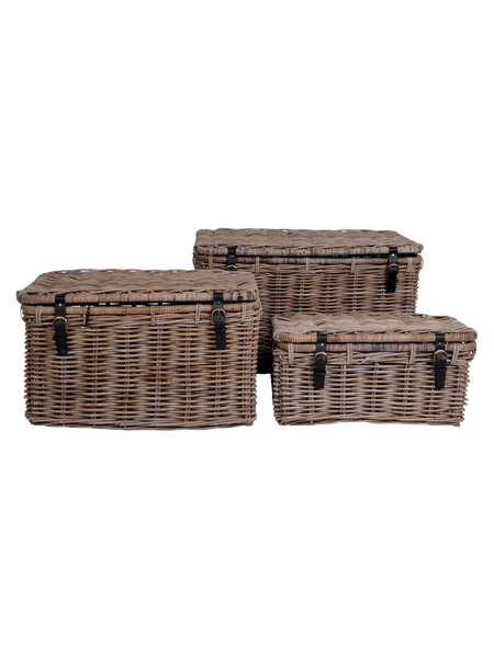 Depok Aufbewahrungstruhen Kubu-Rattan/Leder, grau Aufbewahrung Living Nordic