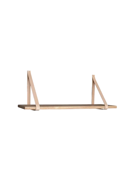 Forno Wandregal Holz, natur, mit braunen Lederriemen Regal Living Nordic 80x20x2 cm