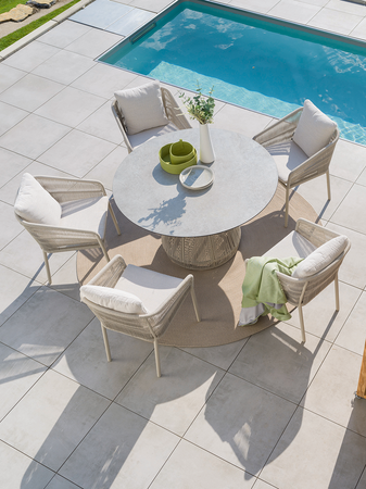 Tisch | Tisch Rhoda Ø 134 cm Aluminium greige Kordel greige Tischplatte Silverstar 2.0 Quartz - von Stern Möbel online kaufen bei LIVINGforme.