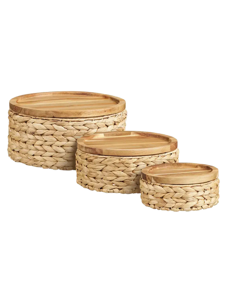 Botofte Korb-Set Wasserhyazinthe mit Holz lid, natur Korb Living Nordic