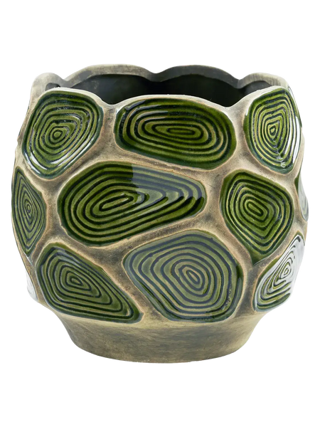 Blumentopf Keramik, dunkles Waldgrün/braun Dekotopf Living Nordic