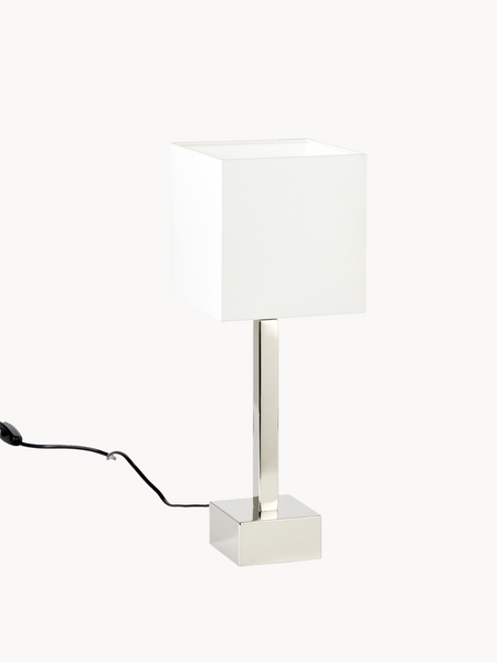 Tischleuchte | Manhattan Tischleuchte – vernickelter Fuß & Baumwollschirm in Creme, Grau oder Schwarz - von Lambert online kaufen bei LIVINGforme.
