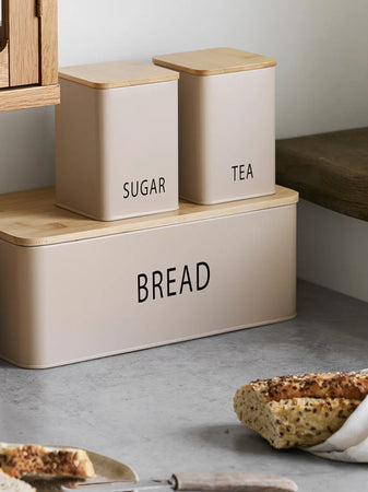 Tula Brotkasten mit 3 Dosen Metall/Bambus, beige Küchenaccessoire Living Nordic