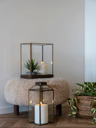 Mysore Laterne Metall/Glas, Antik-Messing-Optik Laterne Living Nordic