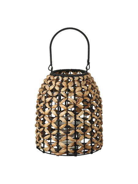 Pinto Laterne PE/Wasserhyazinthe, Glas, natur/schwarz Laterne Living Nordic