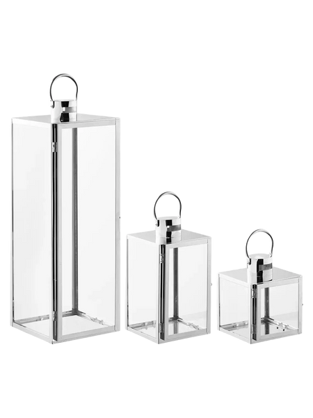 Pota Laternen-Set Glas/Metall, Silber-Optik Laterne Living Nordic