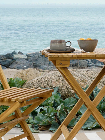 Cuenca Café-Set Teak, natur, two klappbar chairs und a table Gartenmöbel-Set Living Nordic