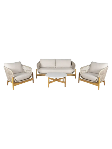Terracina Lounge-Set Akazienholz, natur/beige – Sofa, 2 Sessel & Couchtisch Gartenmöbel-Set Living Nordic