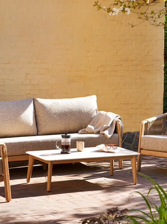 Fargo Lounge-Set Aluminium, taupe/Holzoptik, inkl. Kissen Gartenmöbel-Set Living Nordic