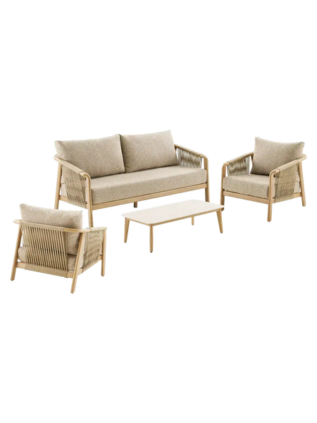 Fargo Lounge-Set Aluminium, taupe/Holzoptik, inkl. Kissen Gartenmöbel-Set Living Nordic