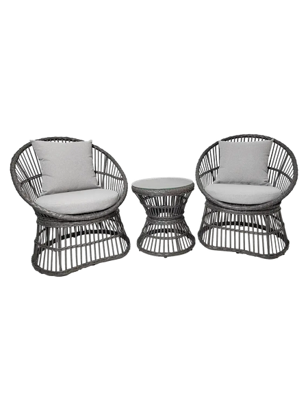 Natal Lounge-Set Polyrattan, grau – 2 Stühle, Tisch & Kissen Living Nordic