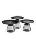 Couchtisch Drop, Marmoroptik schwarz mit grauem Glasfuß, zusammen mit weiteren Drop-Tischen