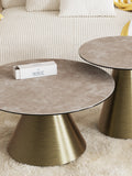 Couchtisch Faro Ø75, Platte Zementgrau, Gestell Bronzeoptik, im Raum