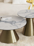 Couchtisch Faro Ø75, Platte Marmoroptik matt, Gestell Bronzeoptik, im Raum