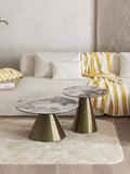 Couchtisch Faro Ø75, Platte Marmoroptik Calcatta, Gestell Bronzeoptik, im Raum