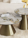Couchtisch Faro Ø75, Platte Marmoroptik Doro, Gestell Bronzeoptik, im Raum