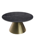 Couchtisch Faro Ø75, Platte Marmoroptik Marquina, Gestell Bronzeoptik, Schrägansicht