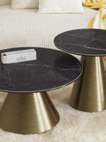 Couchtisch Faro Ø75, Platte Marmoroptik Marquina, Gestell Bronzeoptik, im Raum