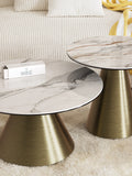 Couchtisch Faro Ø75, Platte Marmoroptik Fiorentino, Gestell Bronzeoptik, im Raum