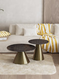 Couchtisch Faro Ø75, Platte Rostbraun, Gestell Bronzeoptik, im Raum