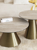 Couchtisch Faro Ø75, Platte Travertin, Gestell Bronzeoptik, im Raum