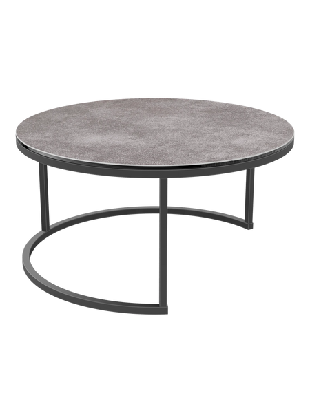Couchtisch Dolce Vita Ø75 x 38 cm, Platte Zementgrau, Gestell Stahl schwarz, Schrägansicht
