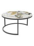 Couchtisch Dolce Vita Ø75 x 38 cm, Platte Marmoroptik Doro, Gestell Stahl schwarz, Schrägansicht