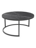 Couchtisch Dolce Vita Ø75 x 38 cm, Platte Marmoroptik Marquina, Gestell Stahl schwarz, Schrägansicht