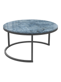 Couchtisch Dolce Vita Ø75 x 38 cm, Platte Marmoroptik Onyx Blau, Gestell Stahl schwarz, Schrägansicht
