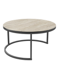 Couchtisch Dolce Vita Ø75 x 38 cm, Platte Travertin, Gestell Stahl schwarz, Schrägansicht
