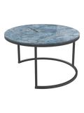 Couchtisch Dolce Vita Ø75 x 43 cm, Platte Marmoroptik Onyx Blau, Gestell Stahl schwarz, Schrägansicht