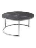 Couchtisch Dolce Vita Ø75 x 38 cm, Platte Marmoroptik Marquina, Gestell Edelstahl gebürstet, Schrägansicht